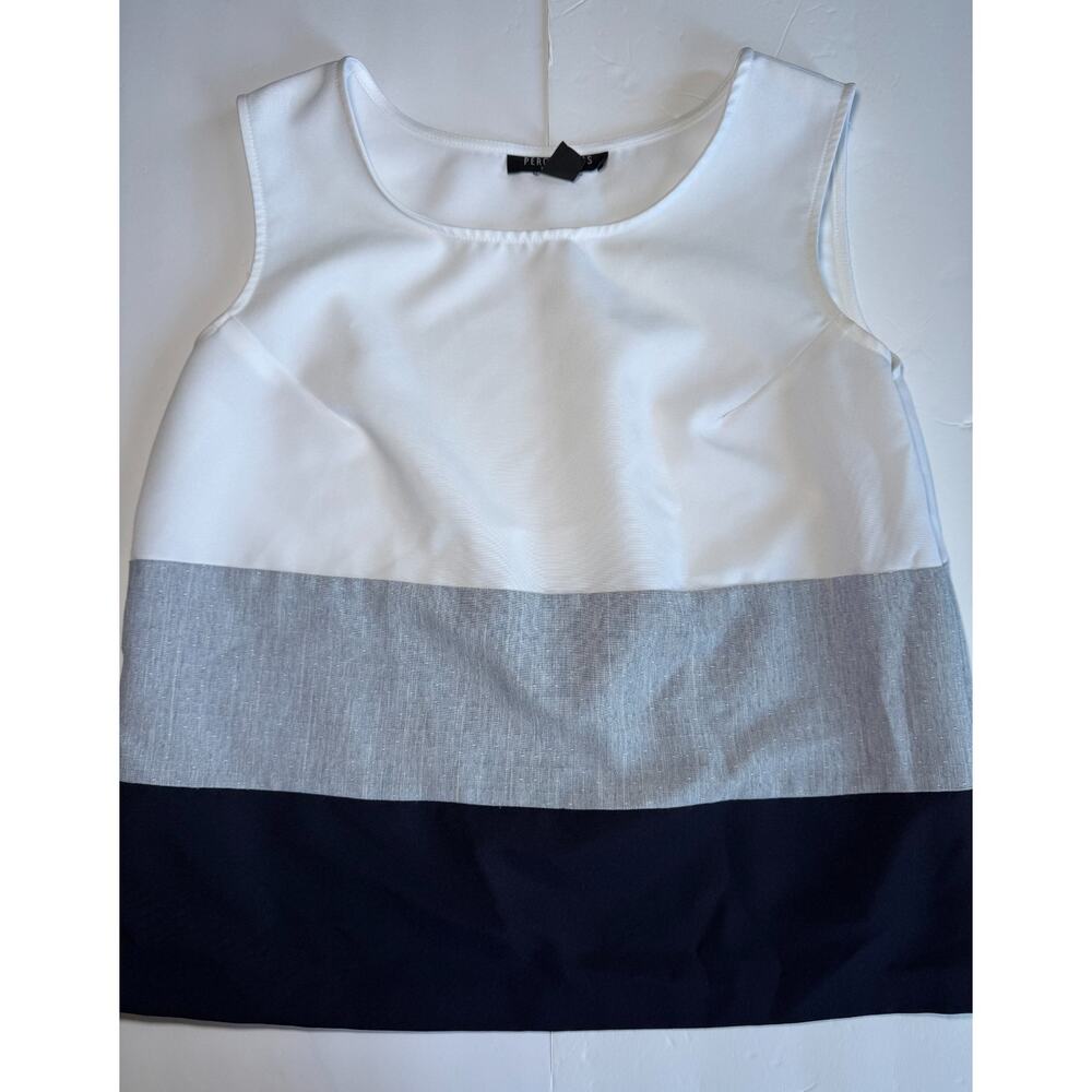 Perceptions New York Womens 12 Sleeveless Blouse Colorblock White Gray Blue